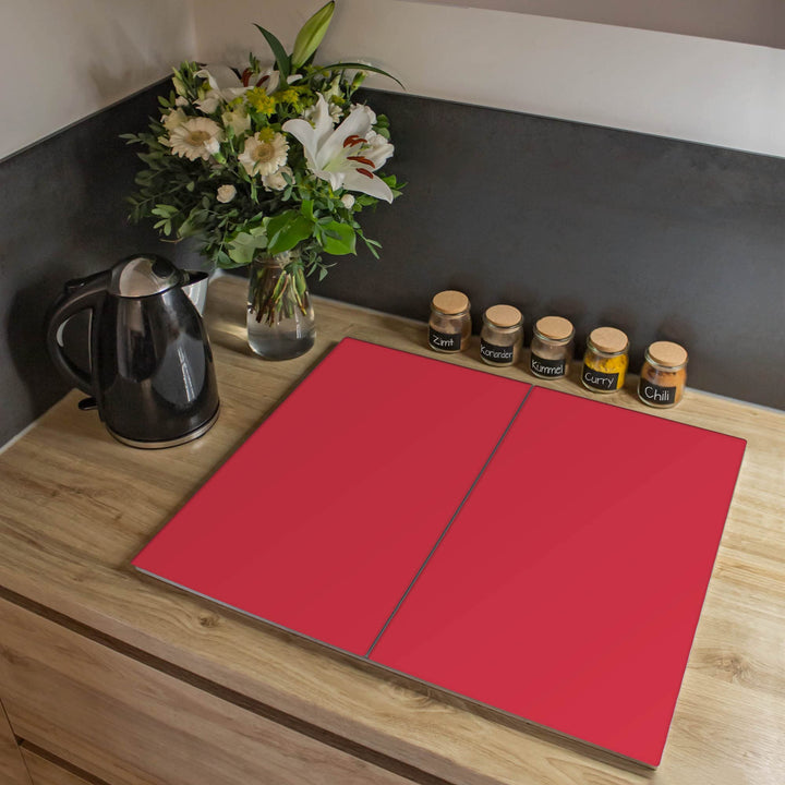 banjado® Herdabdeckplatte Glas 2-teilig je 30x52 cm/Schneidebrett Herdabdeckung mit Motiv Feuerrot/H