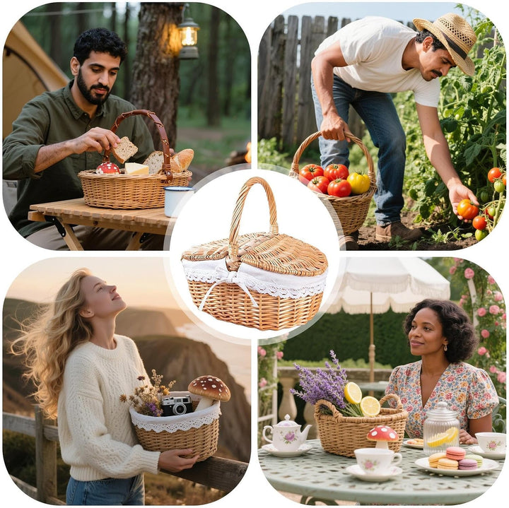 Weidenkorb Mit Henkel Grosser Picknickkorb Aus Rattan Aufbewahrungskorb Für, Camping, Hochzeit, Gart