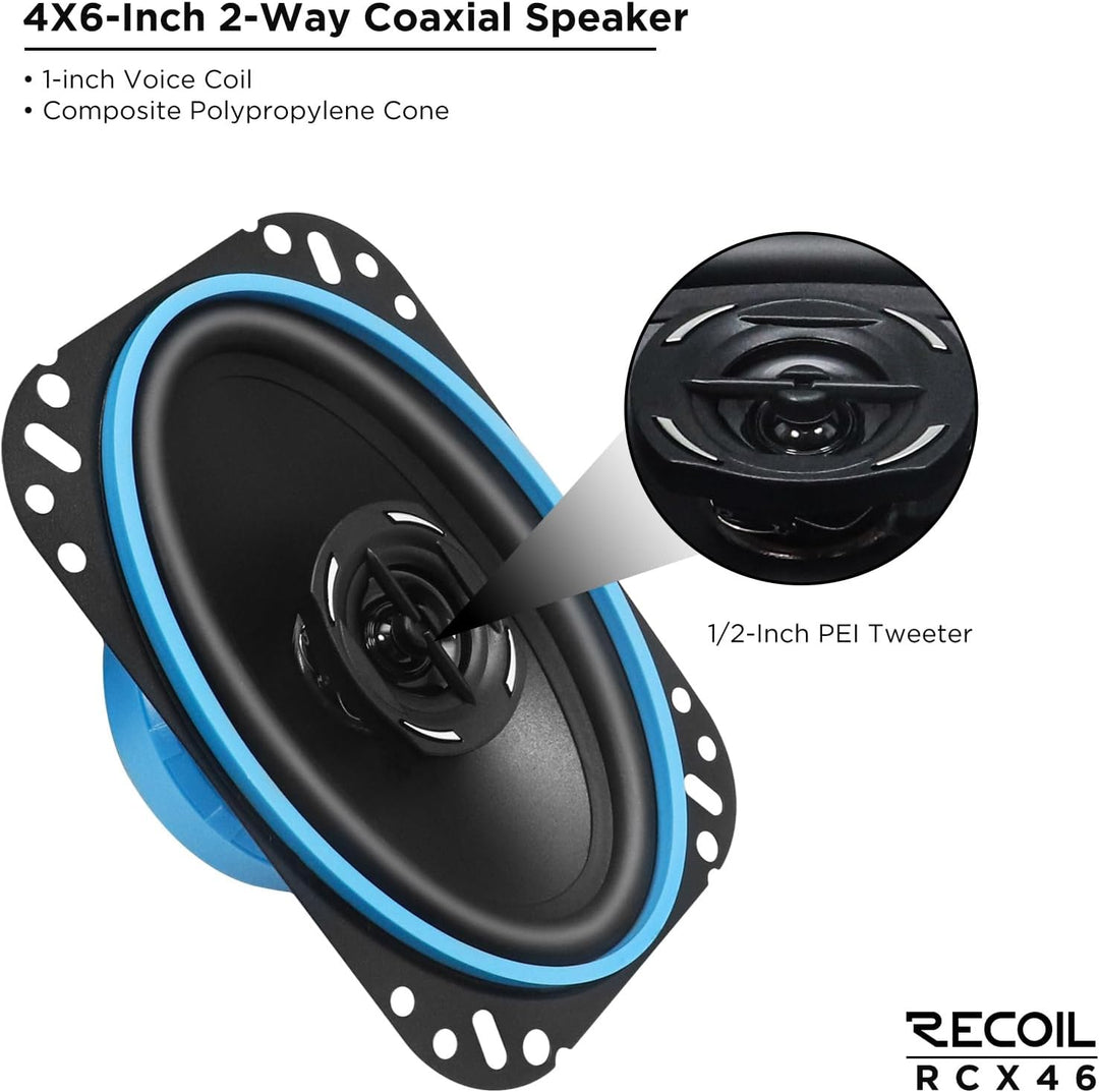 RECOIL RCX-46 Echo Serie 10x15 cm (4x6 Zoll) 2-Wege-Koaxiallautsprecher, 50 W RMS / 100 W Spitze, PE