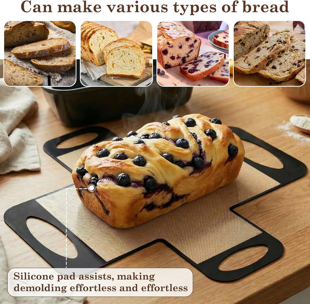 4er-Set Brotbackform Kasten mit Antihaft-Silikonmatten für Brot | Rechteckige Backform aus Karbonsta
