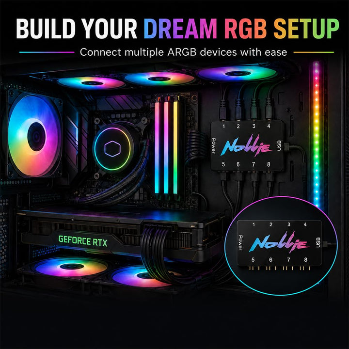 8-Port RGB Controller, ARGB Controller Sata Gespeister, 5V 3Pin ARGB Splitte, PC Beleuchtungs Hub