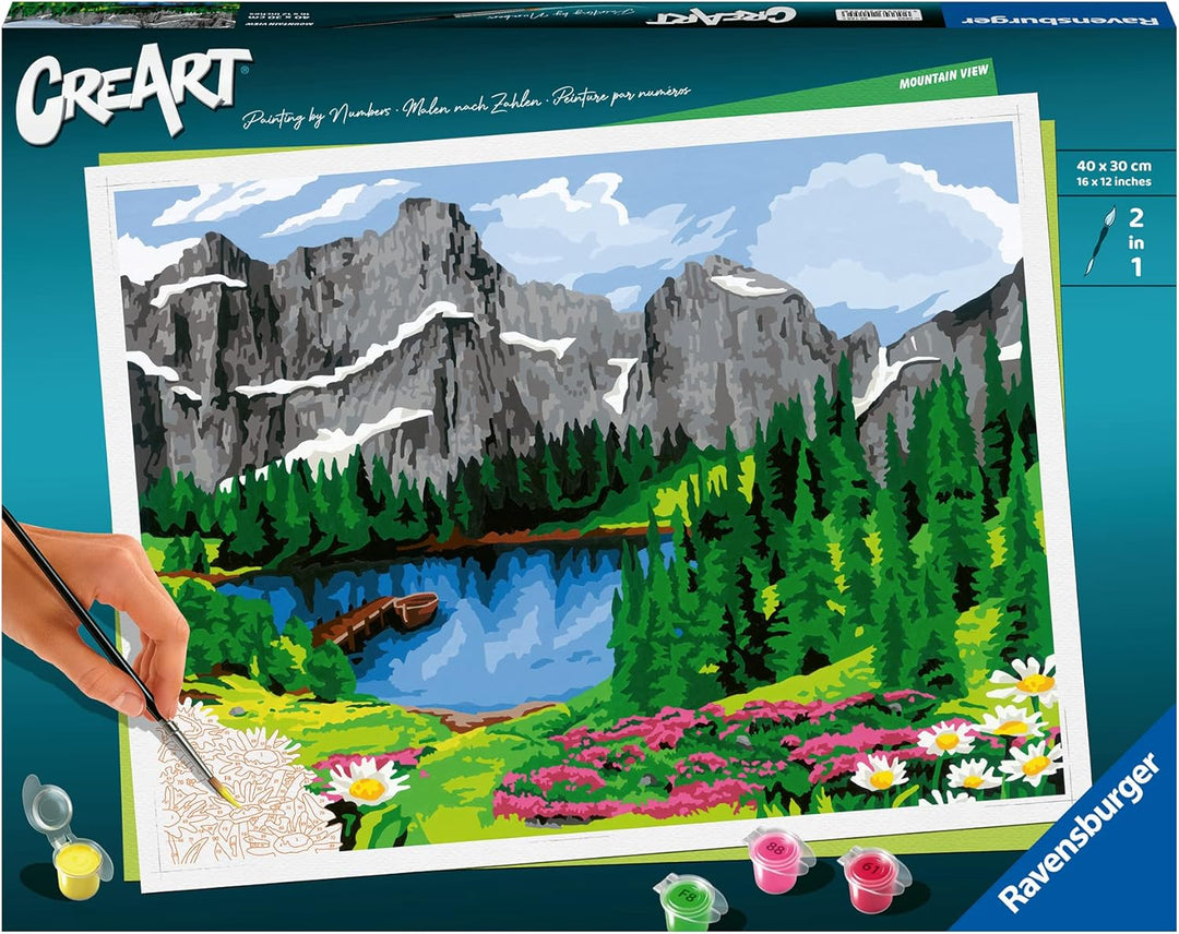Ravensburger CreArt 20155 - Bergblick - Malen nach Zahlen Erwachsene, DIY Malset mit Pinsel und Acry