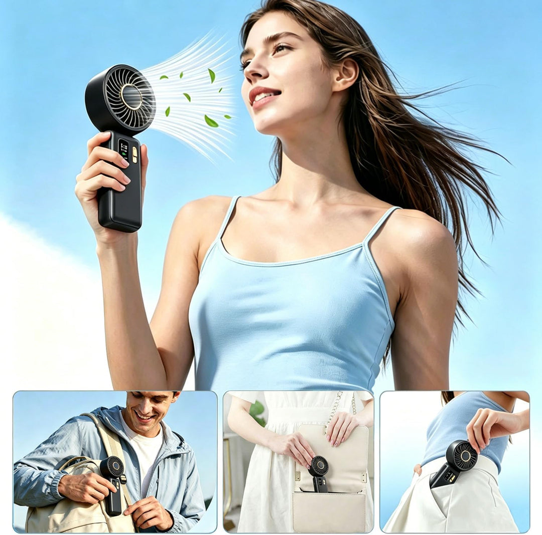 Handventilator Tragbarer, Mini USB Ventilator Akku-Aufladbar 6000mAh mit 100 Stufen, 180° Faltbarer