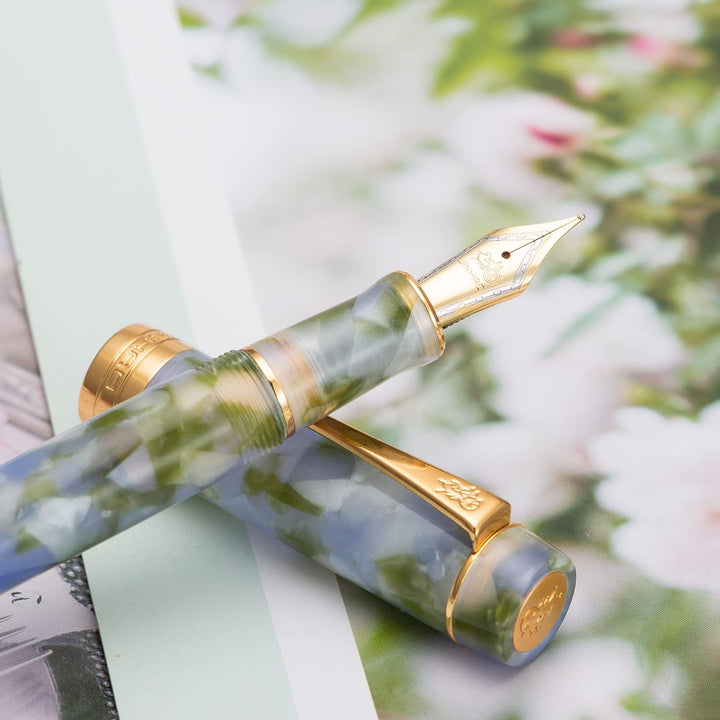 Lanxivi Jinhao Classic Füllfederhalter Blau Grün Zelluloid, feine Feder mit Konverter und Stiftetui-