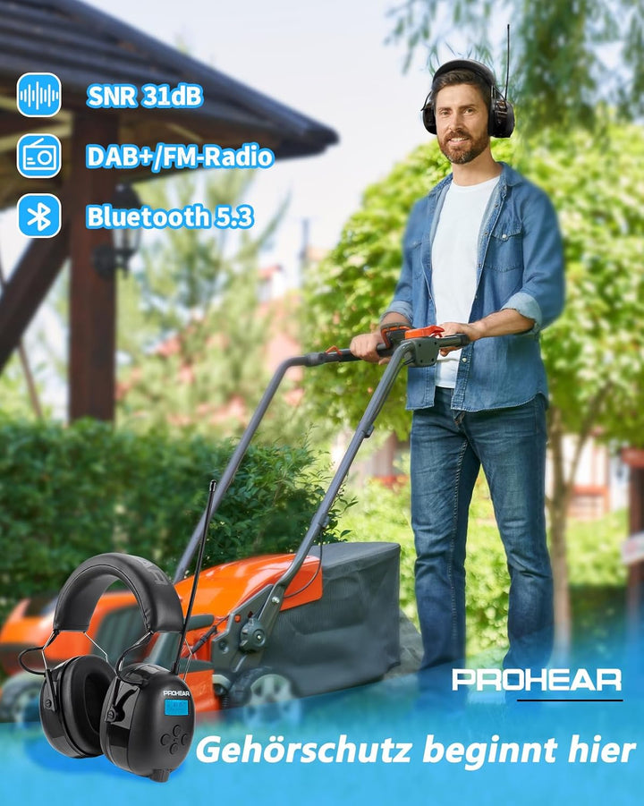 PROHEAR 033A (Upgraded) Gehörschutz mit Radio DAB +/Bluetooth/FM, Kopfhörer mit Radio mit Eingebaute