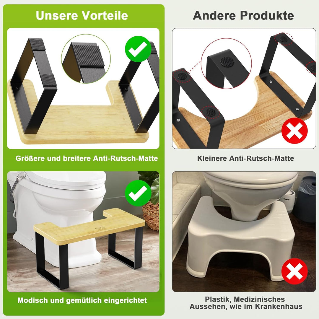 USION Toilettenhocker Erwachsene - 7 Zoll Toilettenhocker Holz, Anti-Rutsch Klohocker Fussbank Squat