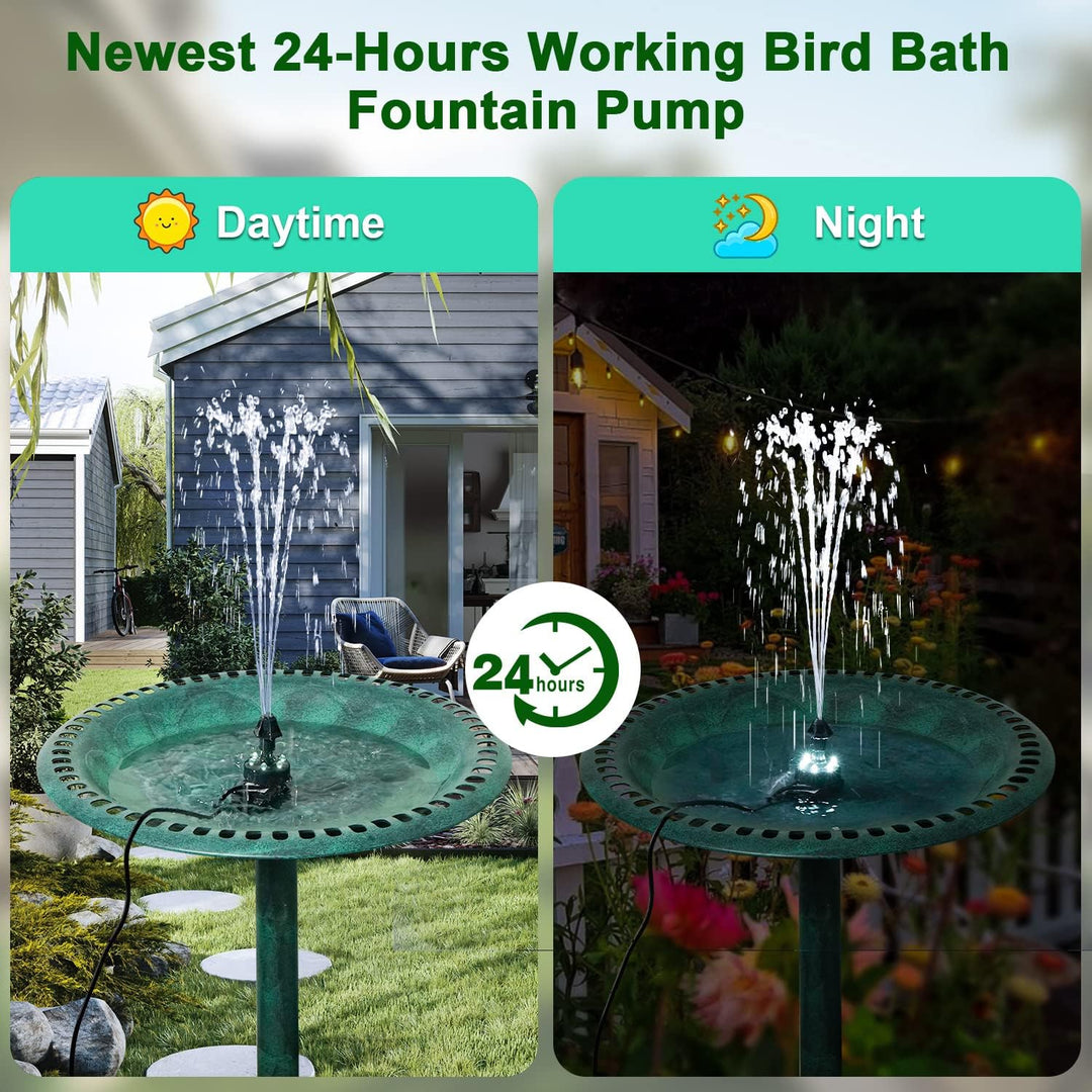 SZMP Springbrunnen Verstellbarer Vogelbad Brunnen für aussen 24H mit Bunte LED Leuchten Gartenbrunne