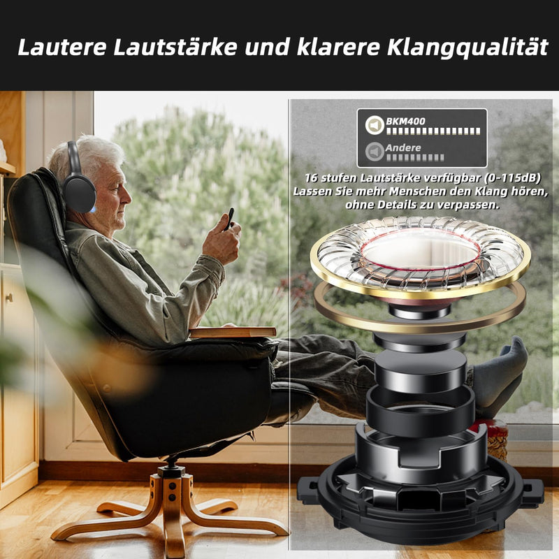 makemate Kopfhörer für Fernseher Digitale Funkkopfhörer Kabellos für TV BKM400 mit USB-Bluetooth-Sen