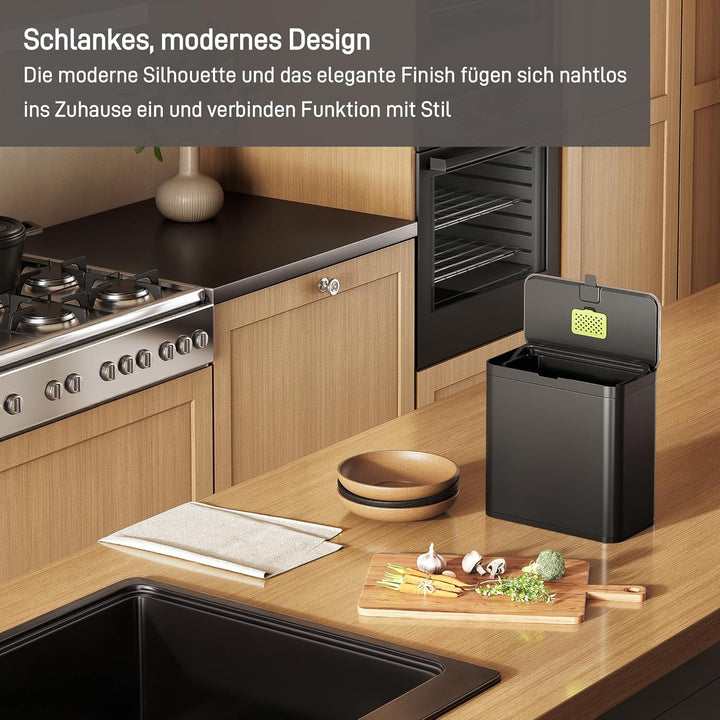 EKO Biomülleimer Küche 7L, Komposteimer aus Edelstahl mit Inneneimer und Geruchsfach, Abfalleimer mi