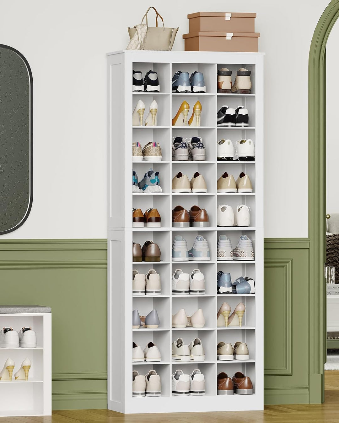 Hzuaneri Schuhschrank, Freistehender Schuhkommode mit 30 Fächern, Klassifizierte Aufbewahrung mit Me