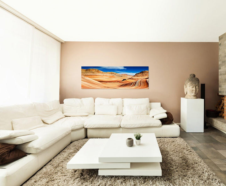 Paul Sinus Art Panoramabild auf Leinwand und Keilrahmen 150x50cm Arizona Felsen Steinwelle Himmel