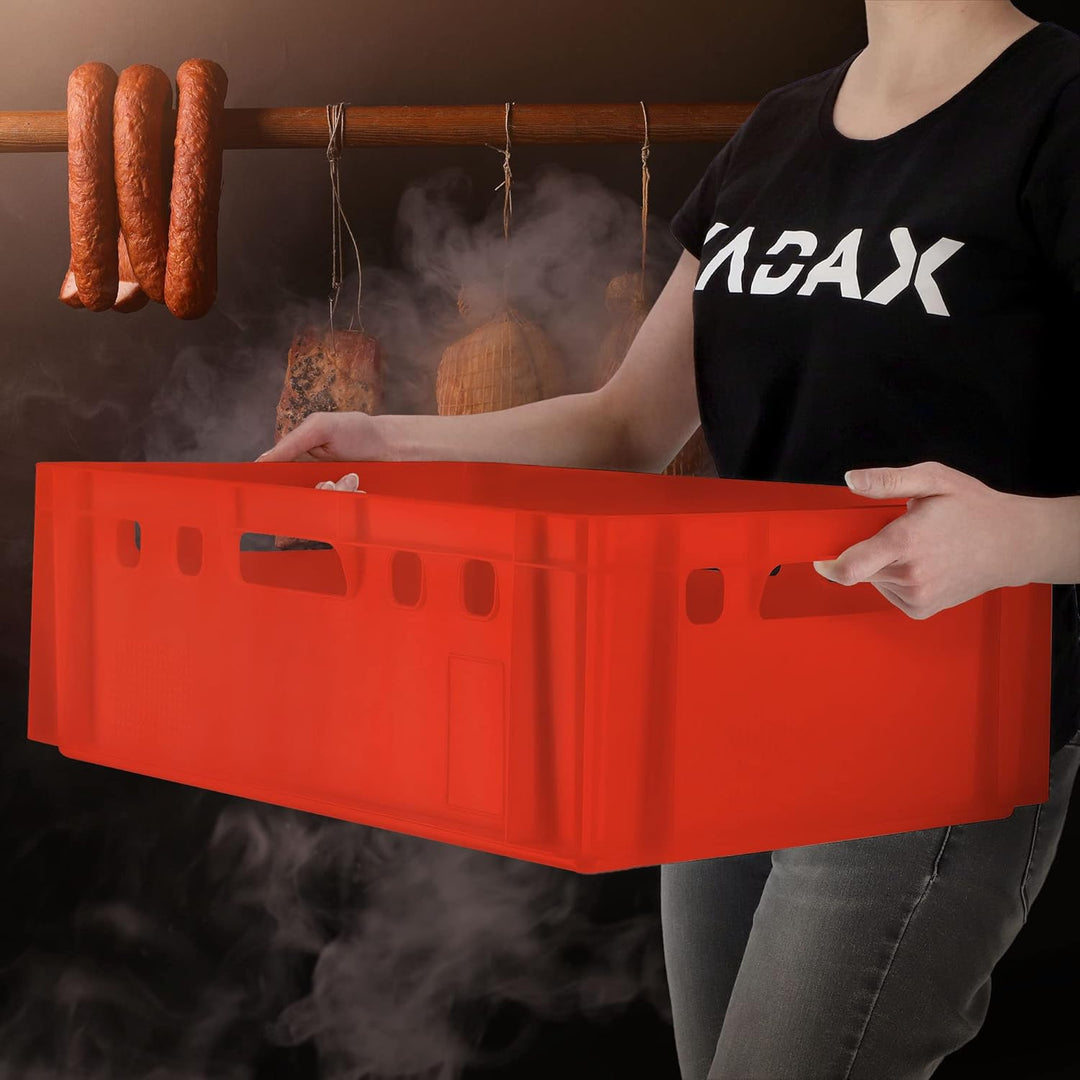 KADAX Fleischbox aus Kunststoff HDPE, Metzgerkiste 60 x 40 cm, E2 Fleischkiste mit bequemen Griffen,