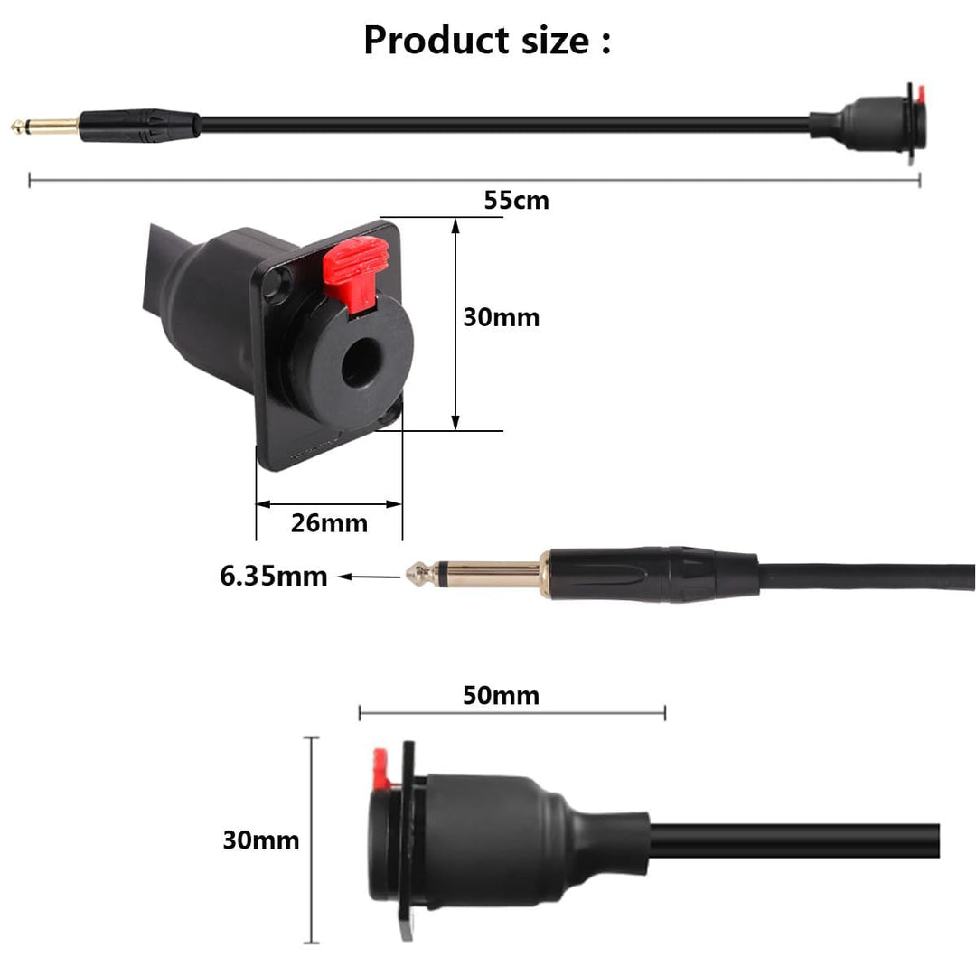 PENGLIN 50CM TS Panel Mount Audio Verlängerungskabel, D-Typ 6.35mm Buchse auf TS Mono Stecker Für Mi