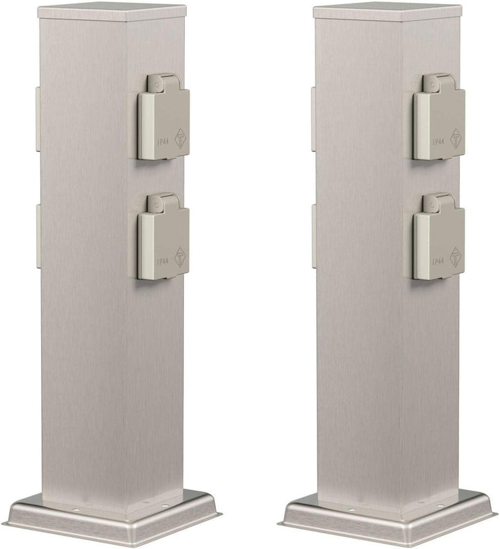 ledscom.de Garten Steckdosensäule Polly, Outdoor, IP44, 4-Fach, Edelstahl, eckig, 38 cm, 2 STK. 2 St