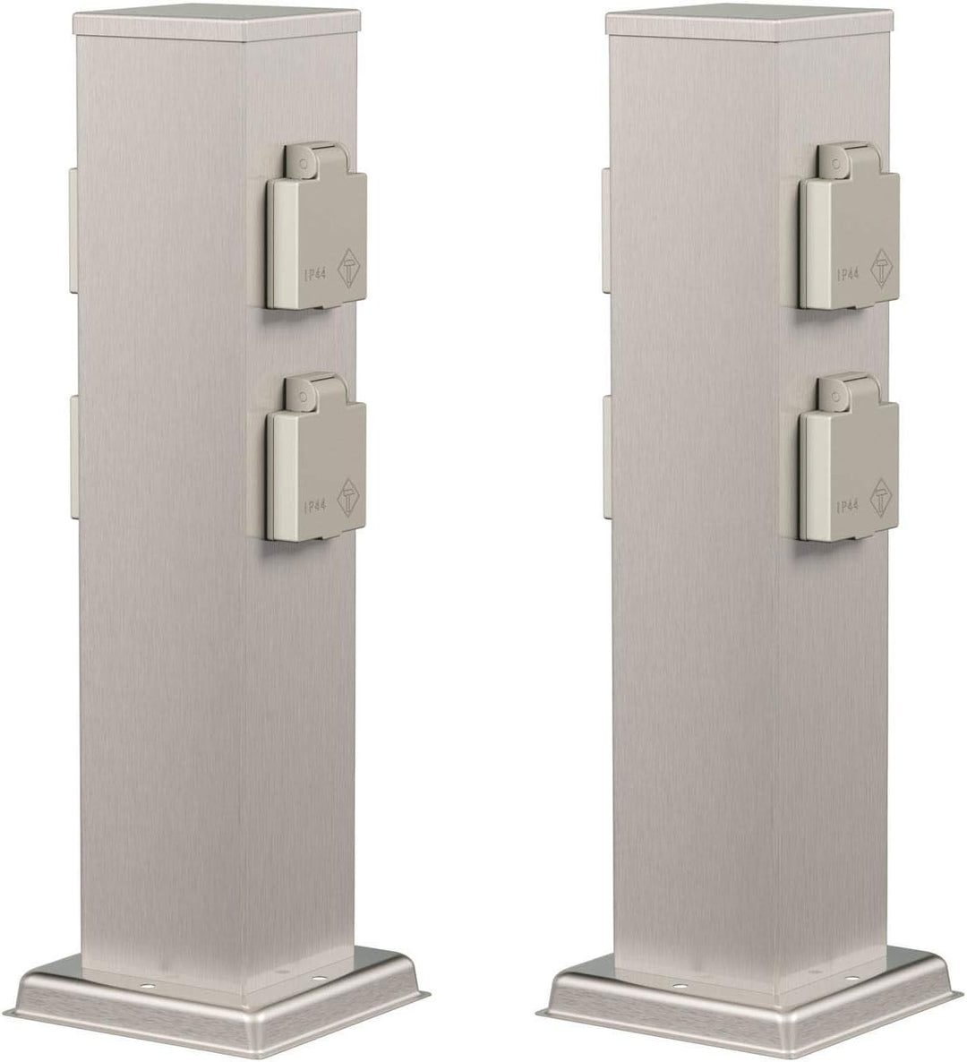 ledscom.de Garten Steckdosensäule Polly, Outdoor, IP44, 4-Fach, Edelstahl, eckig, 38 cm, 2 STK. 2 St