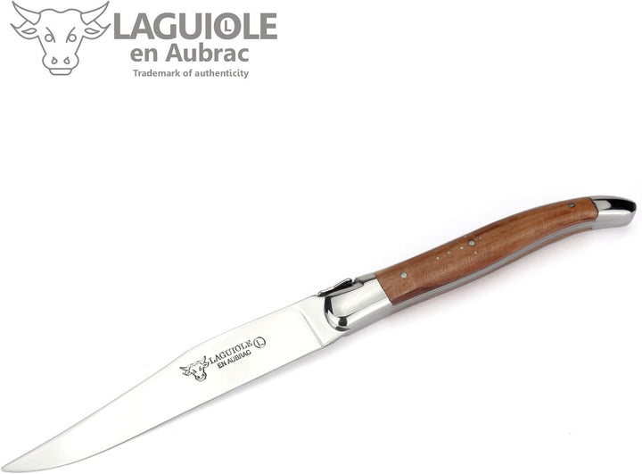 Laguiole en Aubrac - 2 Steakmesser und 2 Gabel Besteck-Set - Griff alte Weinrebe - Original Frankrei