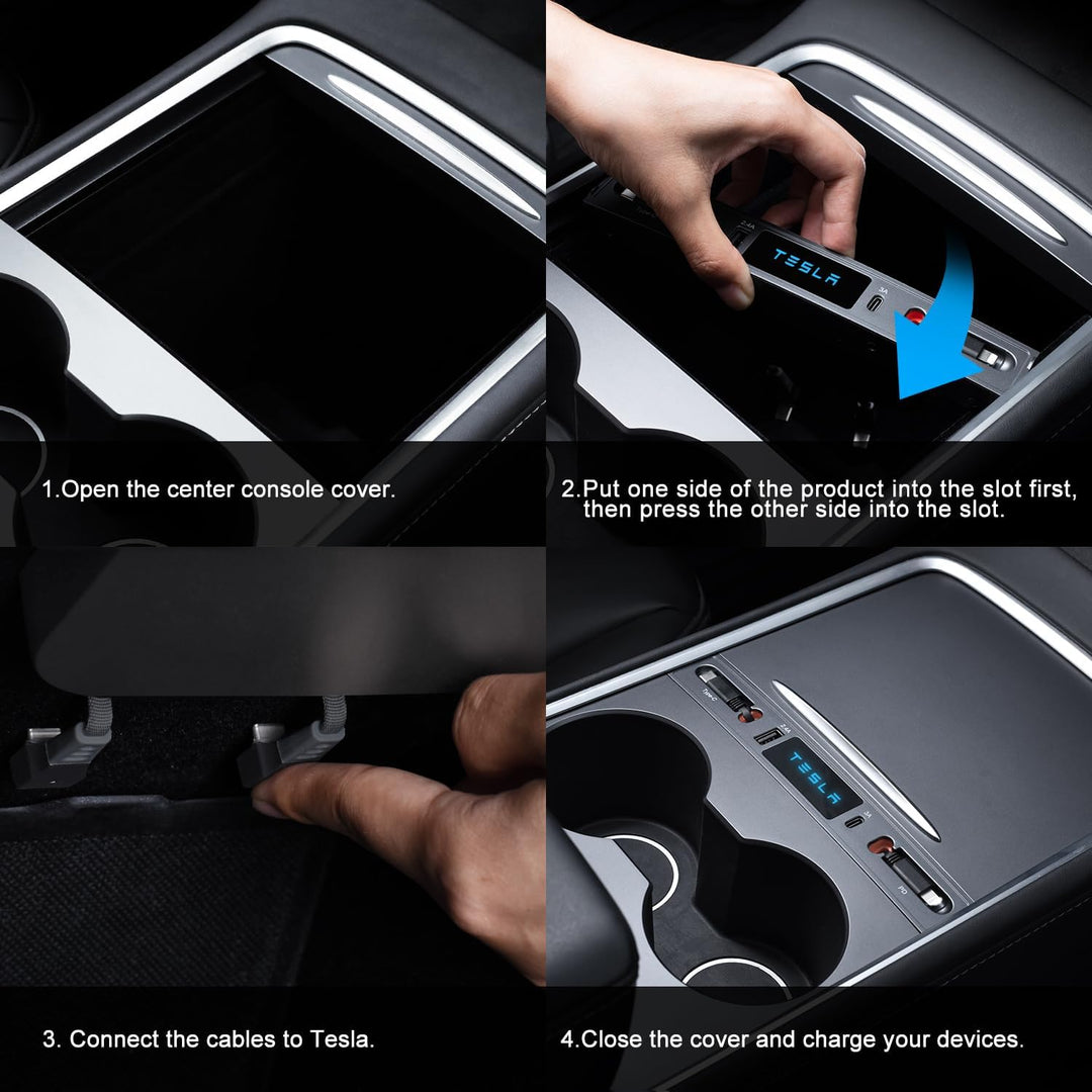 for Tesla USB Hub, Retractable Hub Docking Station, Quick Charge with Cable Adapter for Model Y 2021