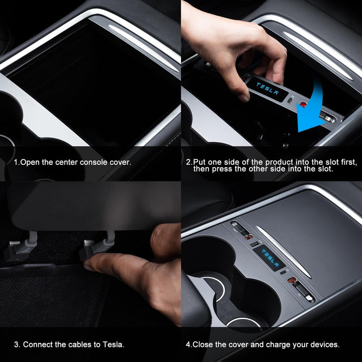 for Tesla USB Hub, Retractable Hub Docking Station, Quick Charge with Cable Adapter for Model Y 2021