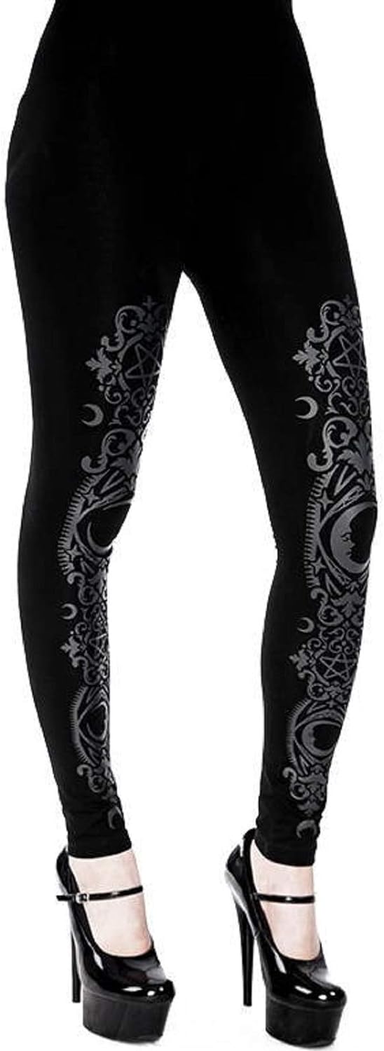 Wild Star Hearts Monogram Baroque Leggings Damen Schwarz Gothic Punk Leggins Hose mit Grau Druck (XX
