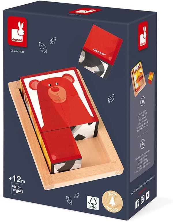 Janod - 6 Forest Blocks in Wooden Box FSC - Wooden Early - Learning Toy - Educational Game - Fine Mo