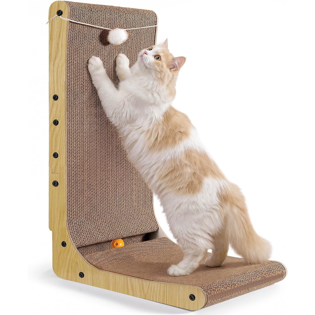 Gimars Hohe 68cm L förmige Kratzbrett Katze mit Ball, Vertikaler kratzpappe für Katzen, Langlebiges