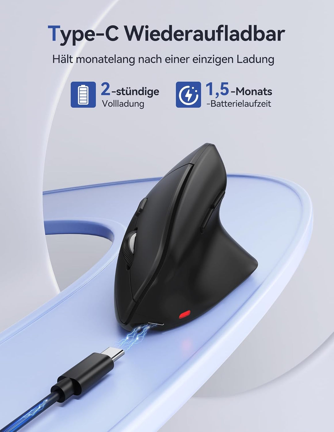 TECKNET Ergonomische Bluetooth Maus, 57g Leicht Wiederaufladbar Kabellose Vertikale Maus (BT 5.0/3.0
