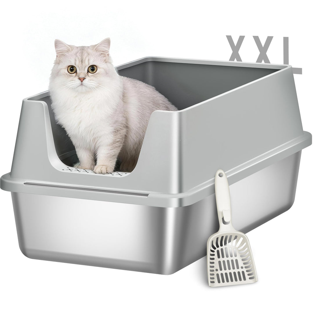 Katzenklo Edelstahl, XXL Hoher Rand Katzentoilette, Hellgrau Hellgrau 1 Stück, Hellgrau 1 Stück