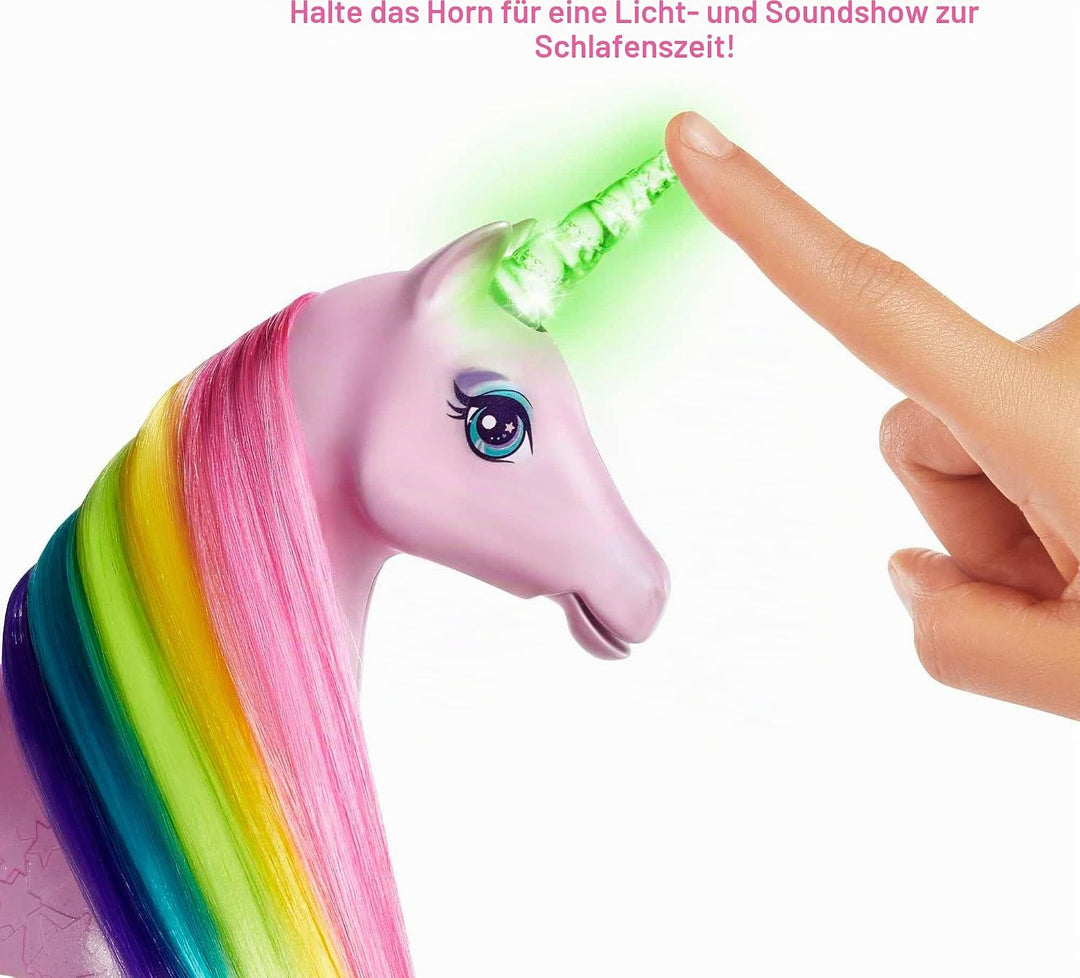 Barbie FXT26 - Dreamtopia Magisches Zauberlicht Einhorn mit Berührungsfunktion, Licht und Sound, Pup