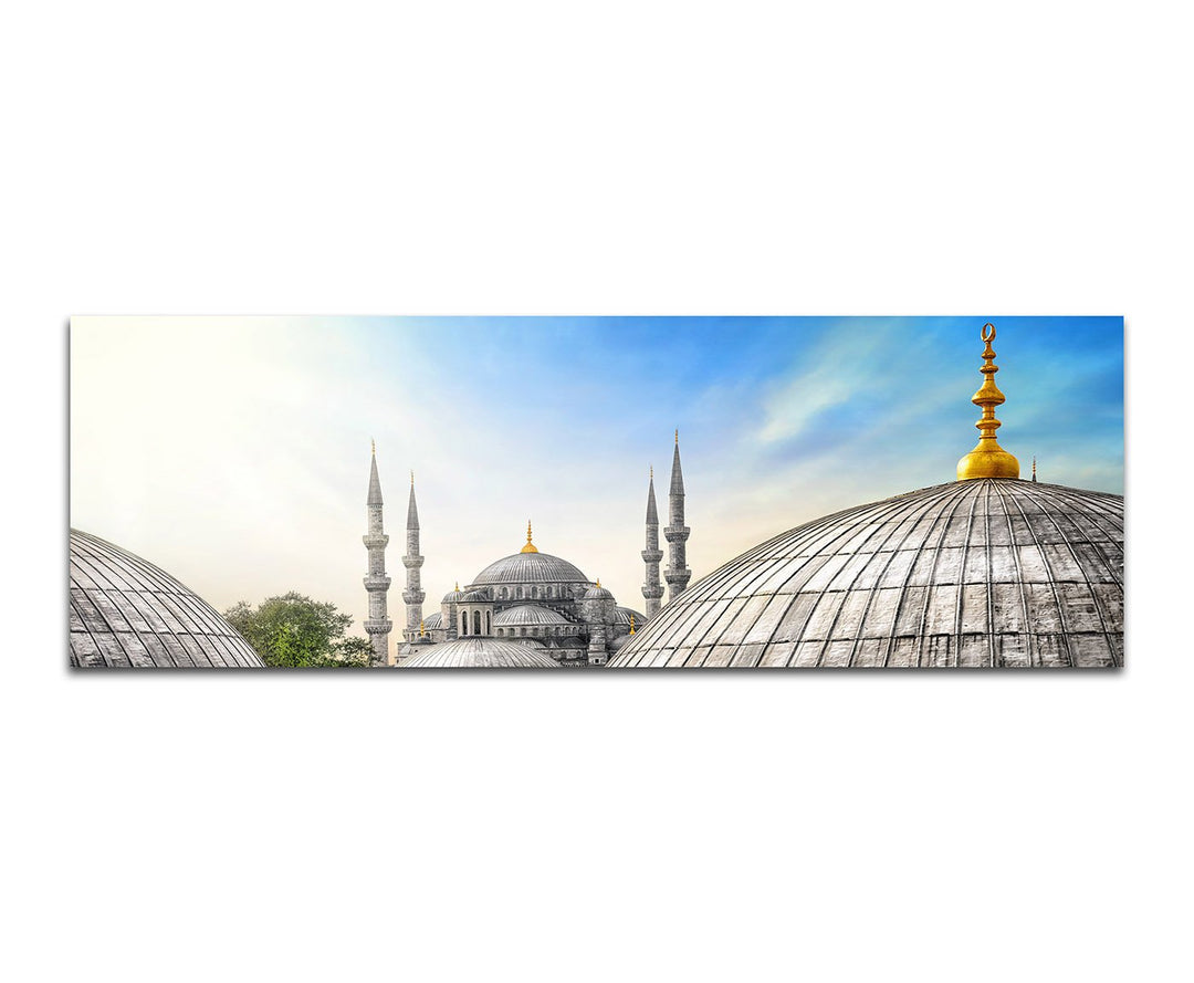 Paul Sinus Art Panoramabild auf Leinwand und Keilrahmen 150x50cm Istanbul Hagia Sophia Moschee Wolke