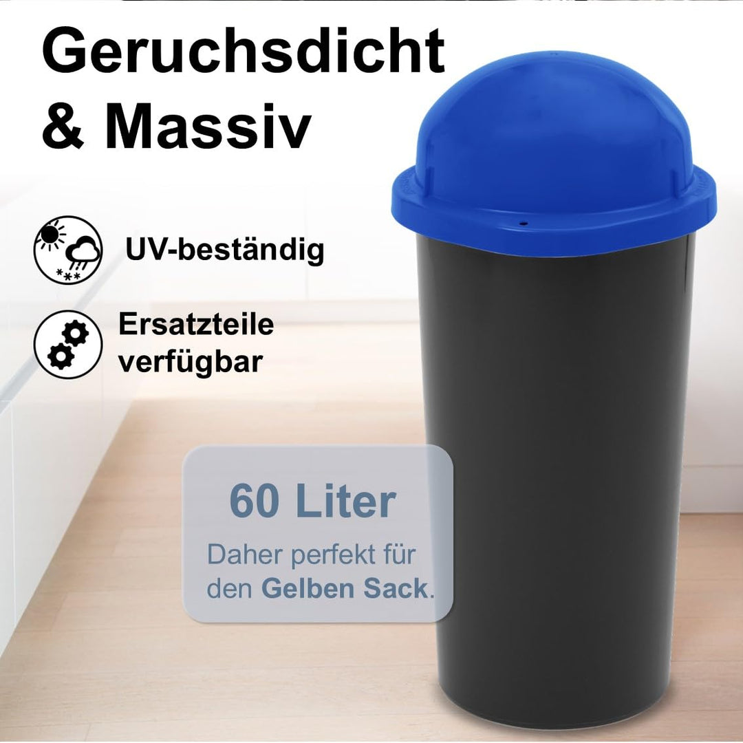 KUEFA HD 60L Müllsackständer, Mülleimer mit Scharnierdeckel und Klemm-Ring Gelber Sack, stabil, stra