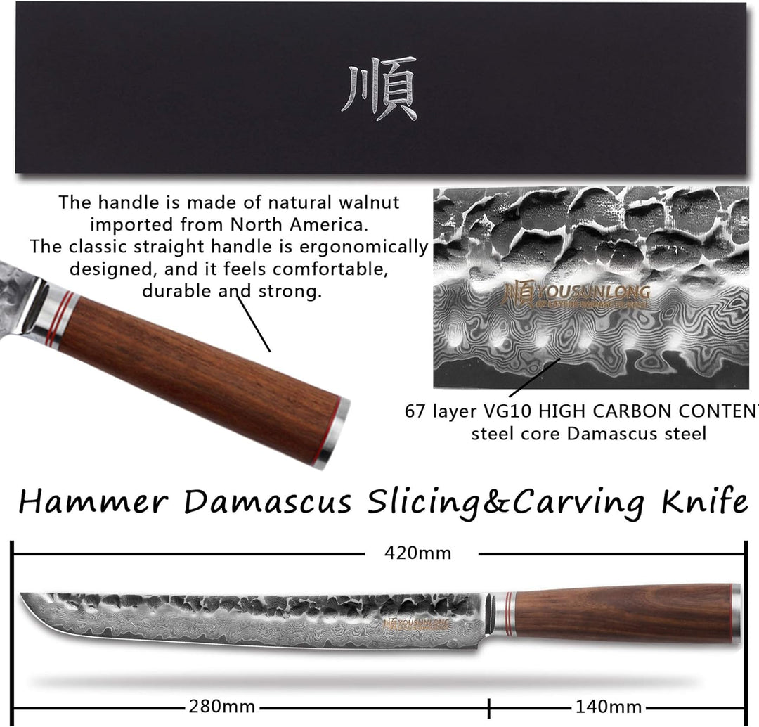 YOUSUNLONG Max Sakimaru Messer 11 Zoll Sashimi Sushi Yanagiba Messer - Japanischer Damaskus gehämmer