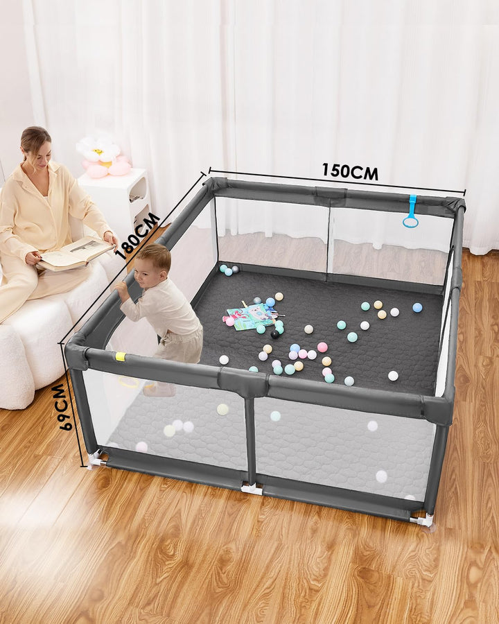 Laufstall Baby mit Spielmatte,Laufgitter Baby,Kinderzaun mit Atmungsaktivem Netz,Tragbarer Laufstall