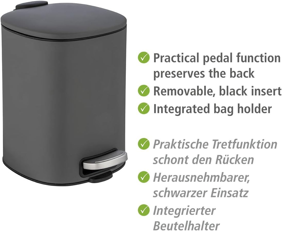 WENKO Kosmetik-Treteimer Mod. Alassio, Abfalleimer mit 5 Liter Volumen, hochwertiger Badezimmer-Müll
