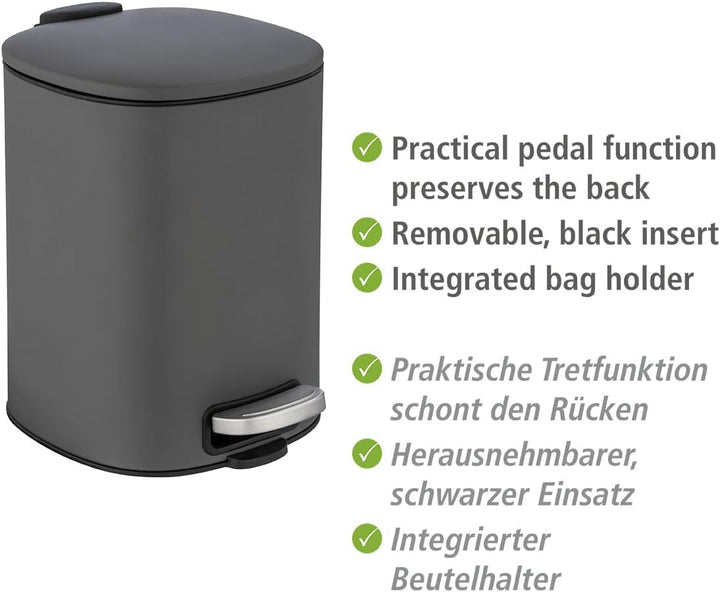 WENKO Kosmetik-Treteimer Mod. Alassio, Abfalleimer mit 5 Liter Volumen, hochwertiger Badezimmer-Müll