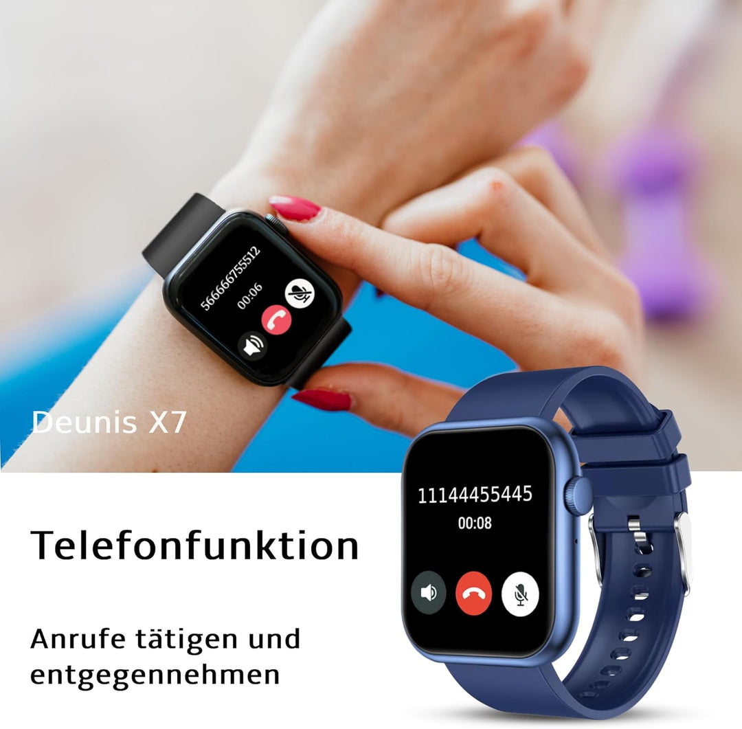 Deunis X7 Smartwatch 1,96 Zoll für Damen Herren mit Telefonfunktion und Benachrichtigungen, kompatib