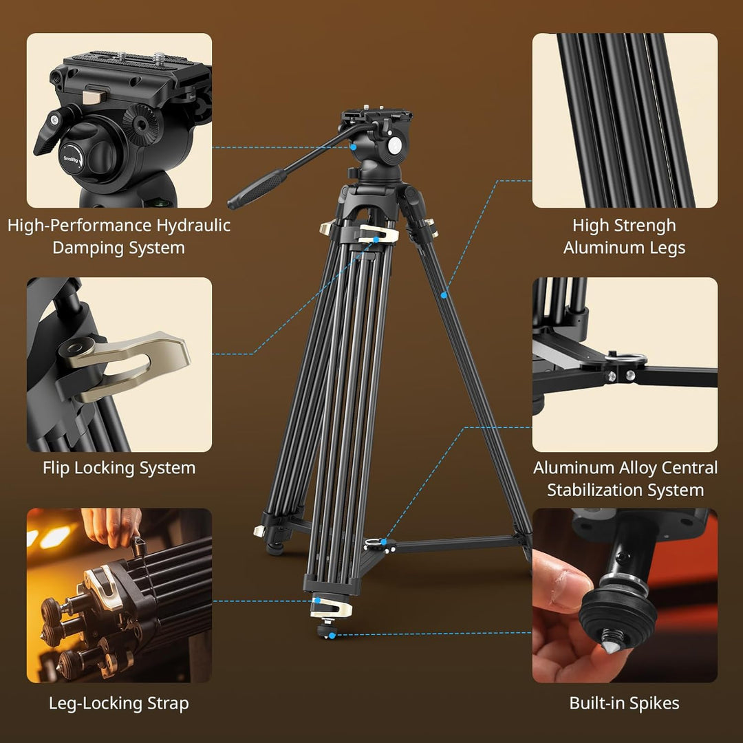 SMALLRIG AD-01S Videostativ, 74" Hochleistungsstativ mit Schwenk- und Neige-Fluidkopf, Dual-Mode-Sch
