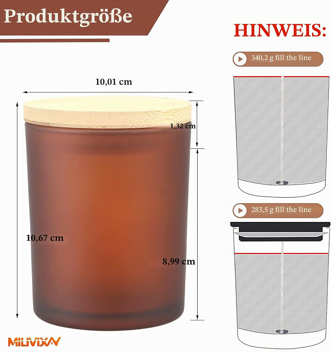MILIVIXAY 12 Stück 340 g Milchbernsteinfarbene Kerzengläser mit Deckel und Kerzenherstellungs-Sets –