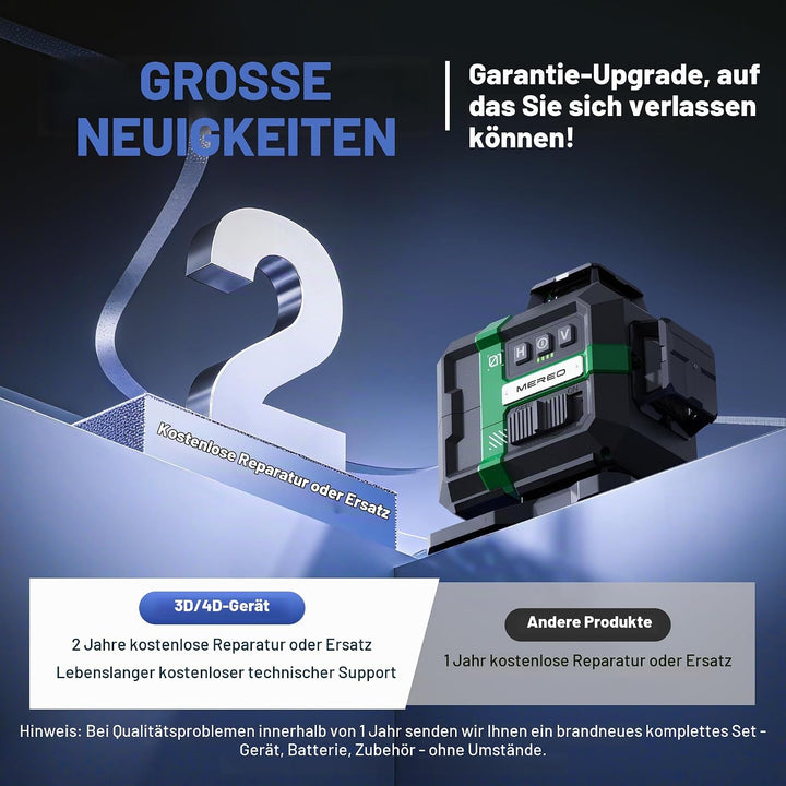 MEREO Kreuzlinienlaser 4×360° Laser wasserwaage, 16 Linien Nivellierlaser | Grn Linienlaser, 4D Selb