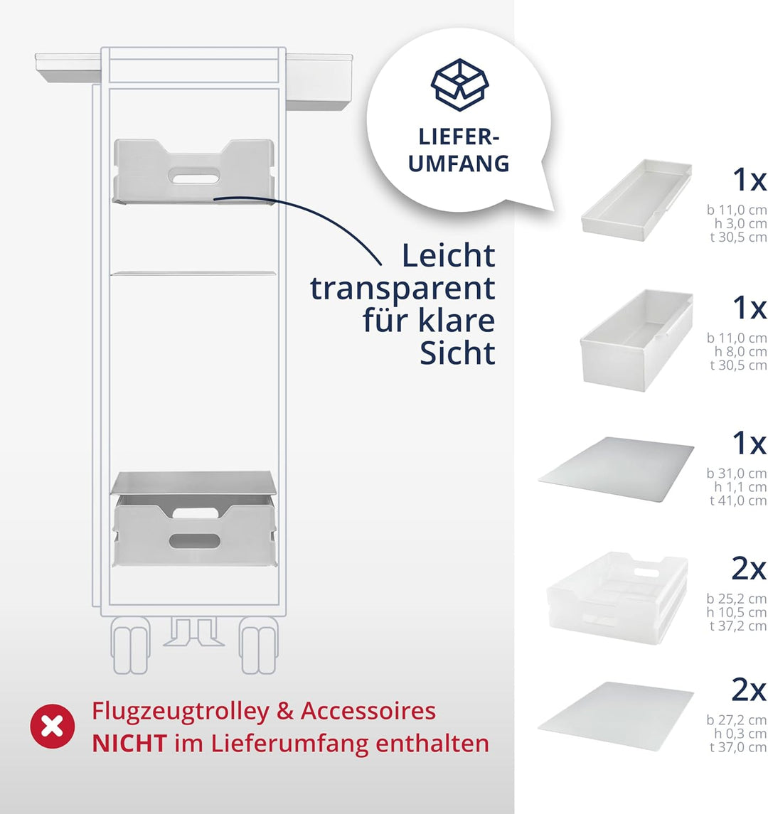 VanDeBord Ausstattungspaket Büro & Homeoffice, Zubehör für Airline Trolleys, Büro-Rollcontainer, Hom