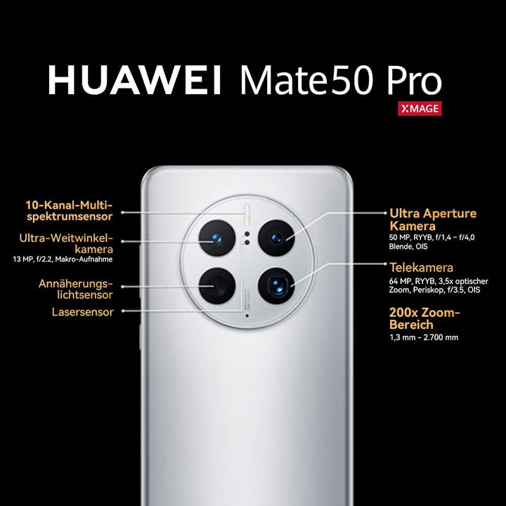 HUAWEI Mate 50 Pro, Ultra Aperture XMAGE Kamera, 8GB + 256GB, 66 W HUAWEI SuperCharge, 4700 mAh Hoch