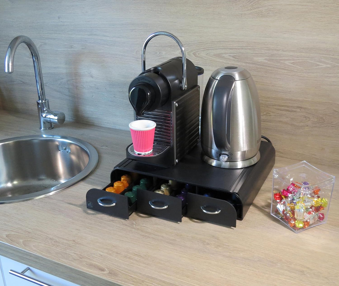 CEP 2230060011 23006 Kaffeekapselspender mit 3 Schubladen, Kunststoff, schwarz, 34,2 x 32,7 x 6,9 cm