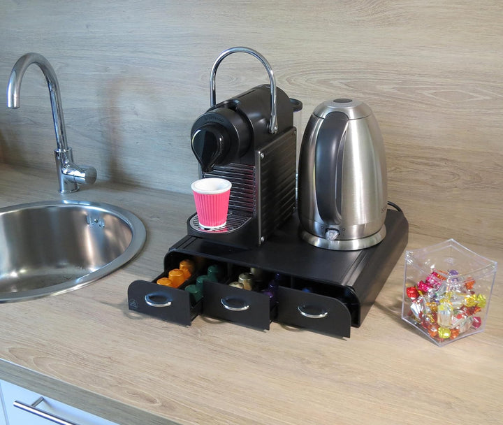 CEP 2230060011 23006 Kaffeekapselspender mit 3 Schubladen, Kunststoff, schwarz, 34,2 x 32,7 x 6,9 cm