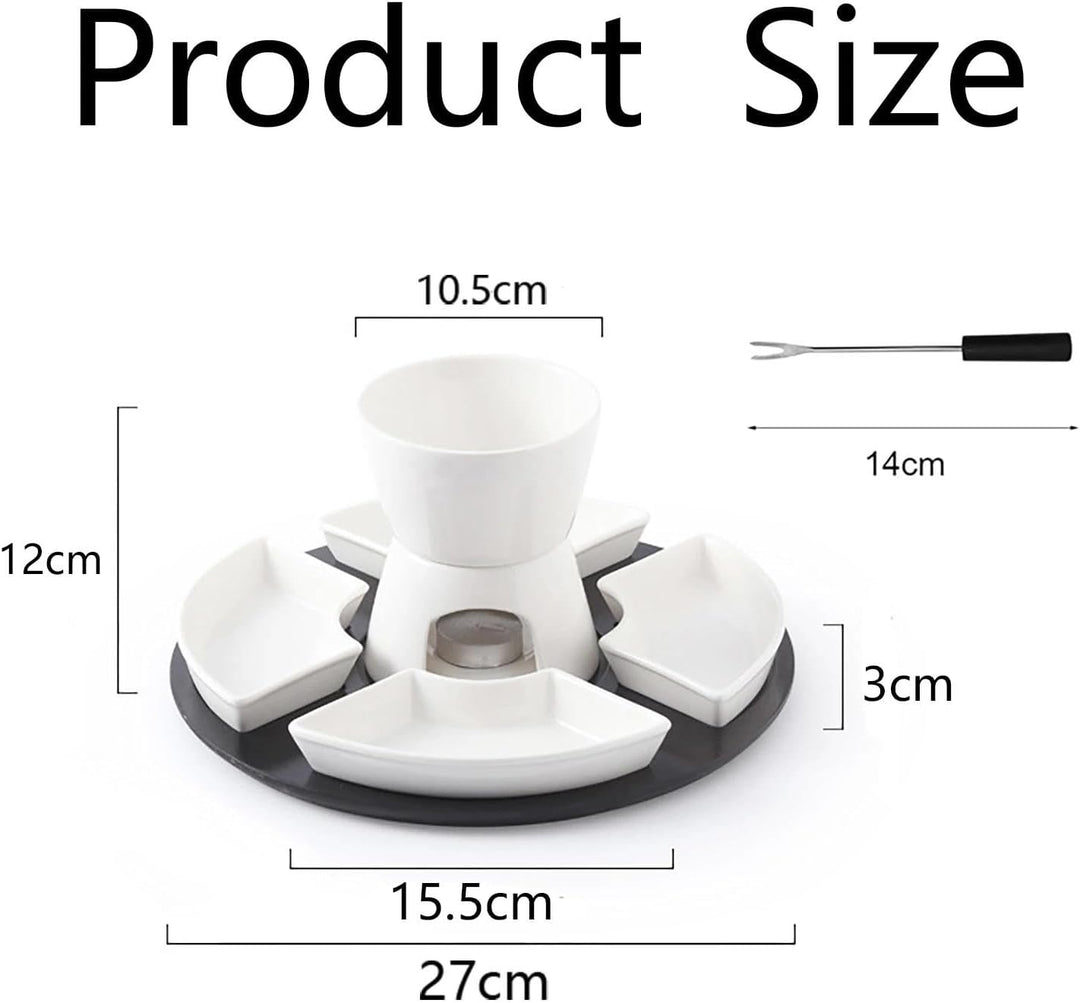 Keramik Schokofondue Set, 300ML Schokoladenfondue mit 4 Keramiktellern und 4 Gabeln, für Käse Fondue