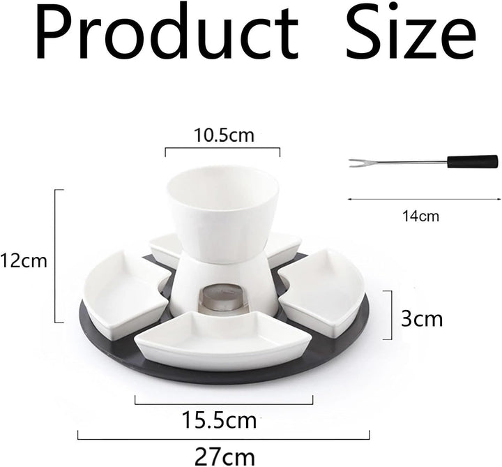 Keramik Schokofondue Set, 300ML Schokoladenfondue mit 4 Keramiktellern und 4 Gabeln, für Käse Fondue