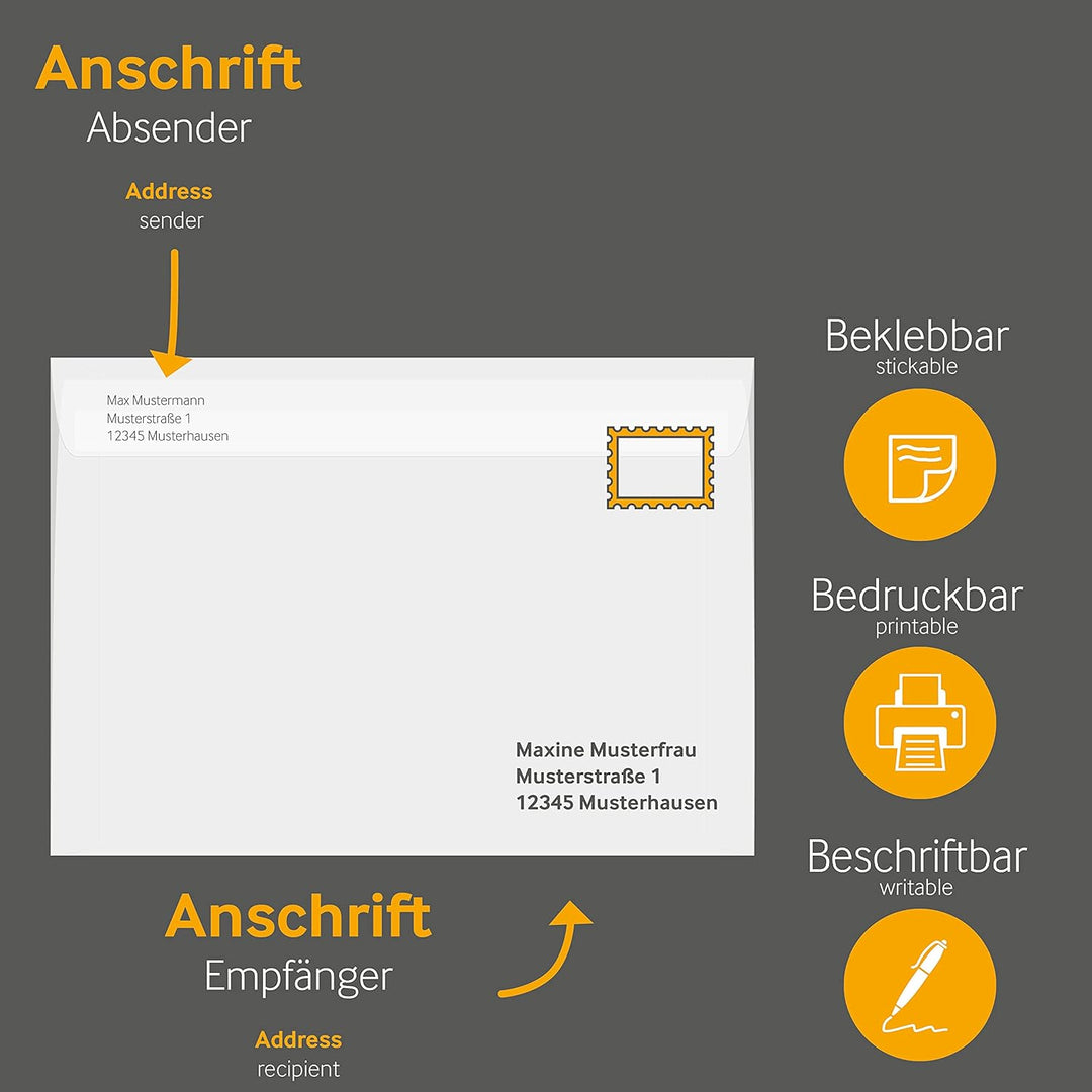 Transparente Briefumschläge, 162 x 229 mm (DIN C5), Weiss, 100 Stück, Haftklebung mit Abziehstreifen
