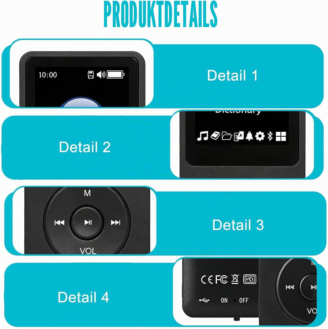 64GB MP3 Player Bluetooth, MP3-Player Bluetooth 5.3 mit Kopfhörer, HiFi-Sound Musik für Sportler, mi