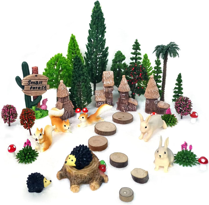 OrgMemory Modellbau Bäume, 42 Stück, 4-16 cm, Tier Figuren, Waldtiere Figuren Deko Garten, Miniatur