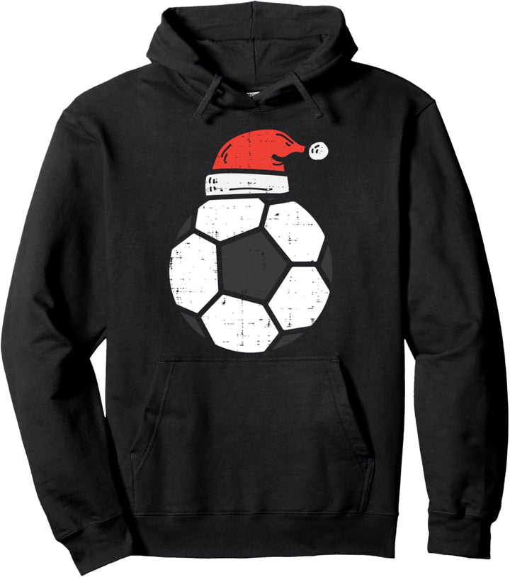 Soccer Ball Football Santa Hat Christmas Xmas Sports Gift Pullover Hoodie