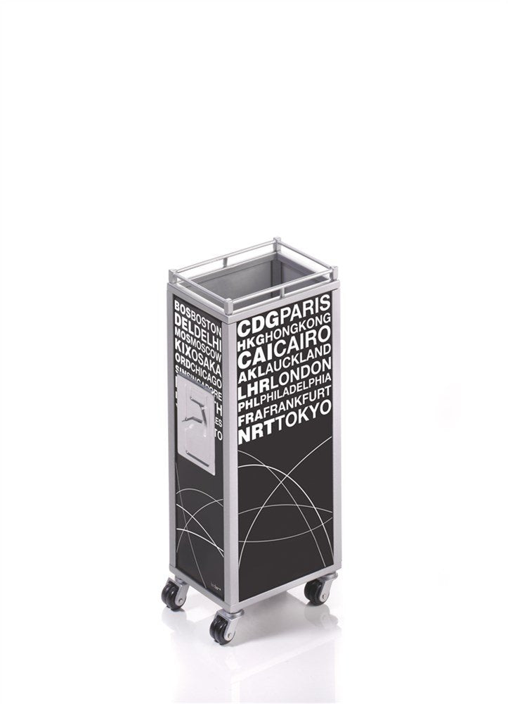 TROIKA Stifteköcher MINI TROLLEY - PHO07/BK - Stifteköcher, Trolley, Motiv "AIRPORTS" - schwarz / we