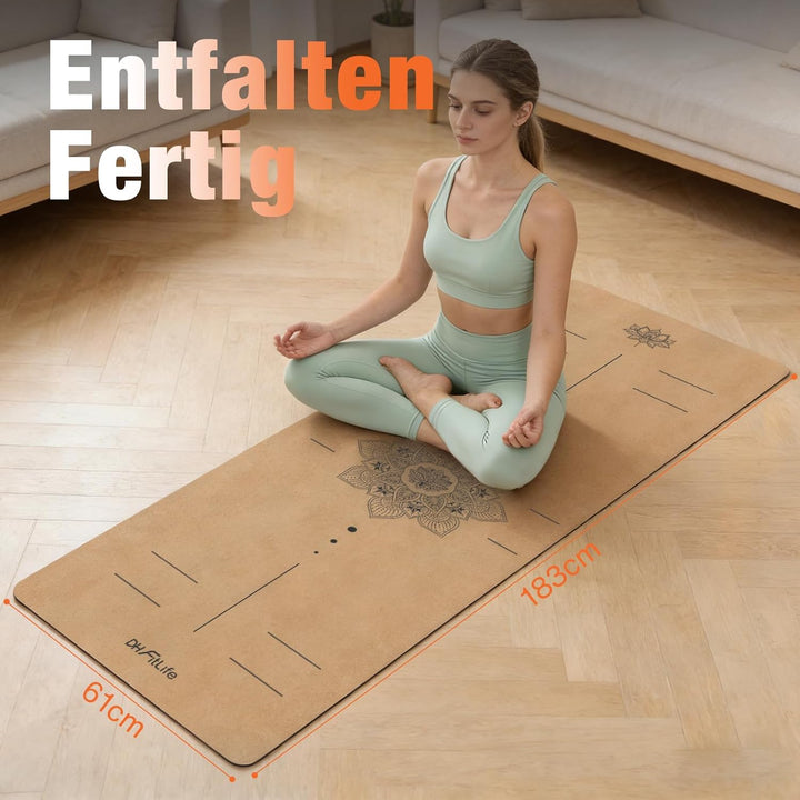 DH FitLife Kork Yogamatte rutschfest aus Naturkautschuk | sofort einsatzbereit | Leicht zu reinigen